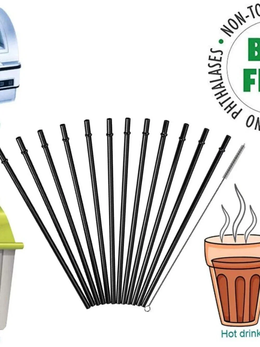 13 Inch Long Black Reusable Plastic Replacement Drinking Straws for 40 oz & 50 o
